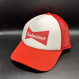 Budweiser Trucker Hat Unisex Adjustable Snap Back Whte Red Mesh Back New